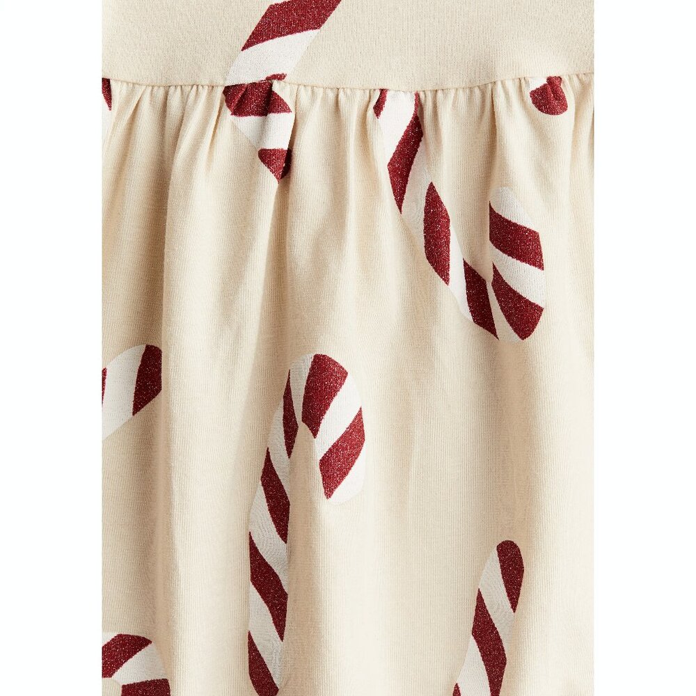 H&M Girls Printed Cotton Dress - Cream/Candy canes - Picture 2 of 2